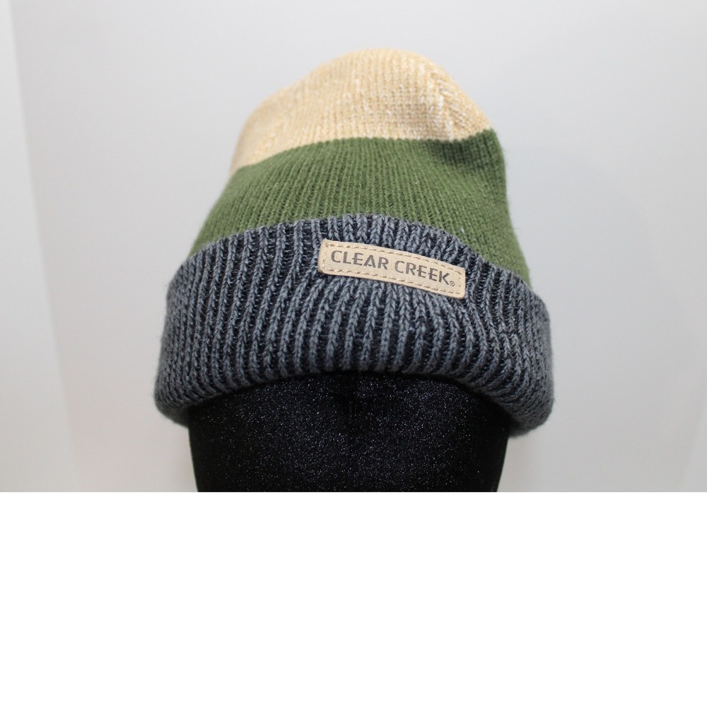 Clear Creek Colorblock Beanie Knit Hat Grey Green Cream CC-HATS-153 OSFM